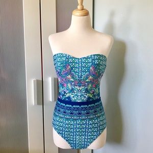 Kenneth Cole Blue Print Swimsuit Removable Straps